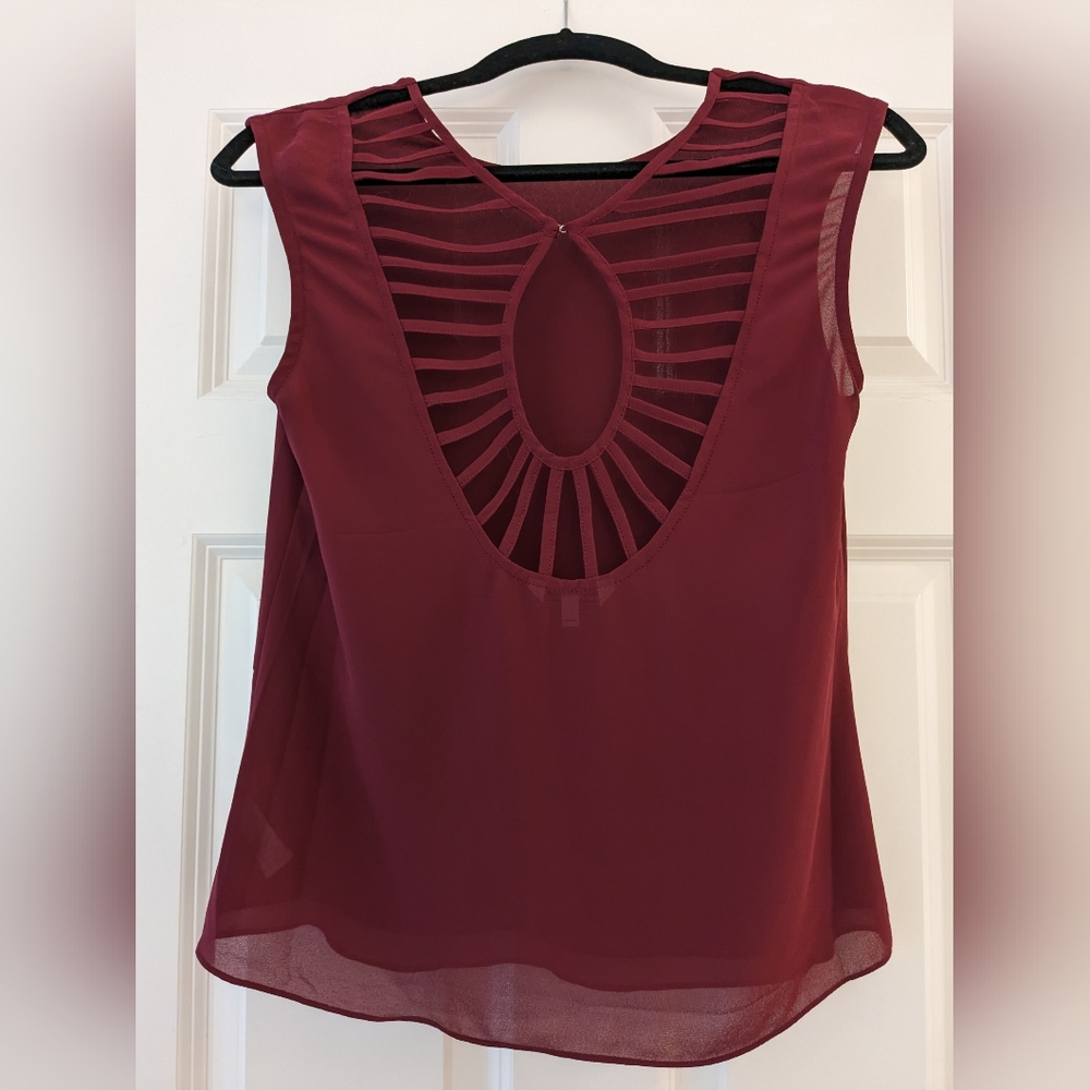 Open Back Detailing Maroon Sheer Top